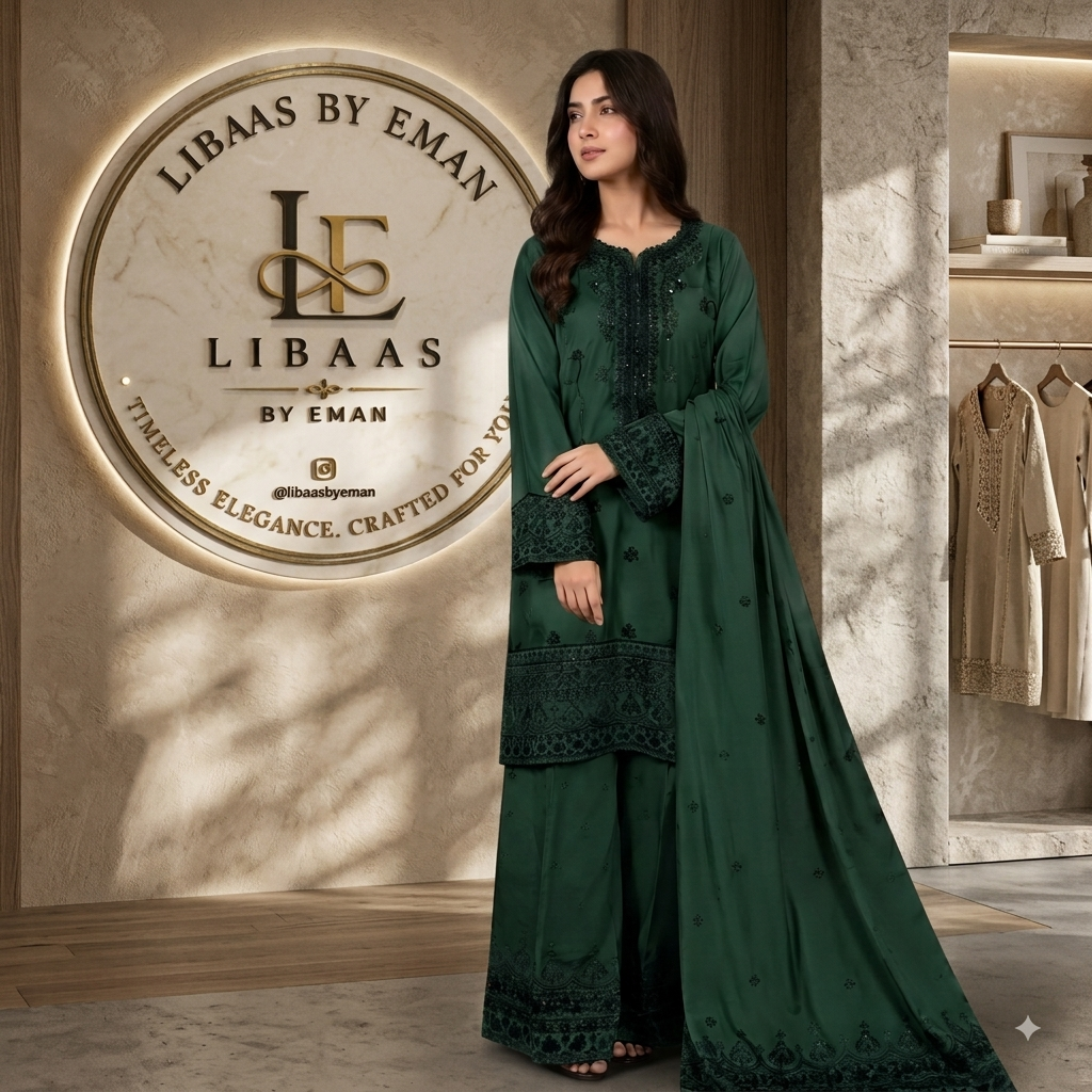 Dark Green Embroidered Lawn 3-Piece Suit