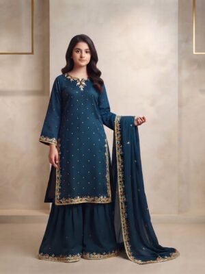 Royal Teal Girl Gharara Ensemble