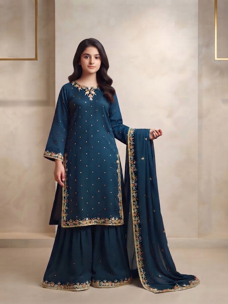 Royal Teal Girl Gharara Ensemble